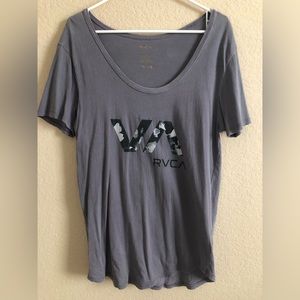 Womens RVCA Gray Floral Logo Graphic Tee Size Large